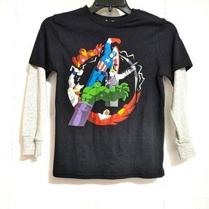 Marvel Avengers Assemble Shirt Boy's M Long Sleeve Black Superhero Tagless New